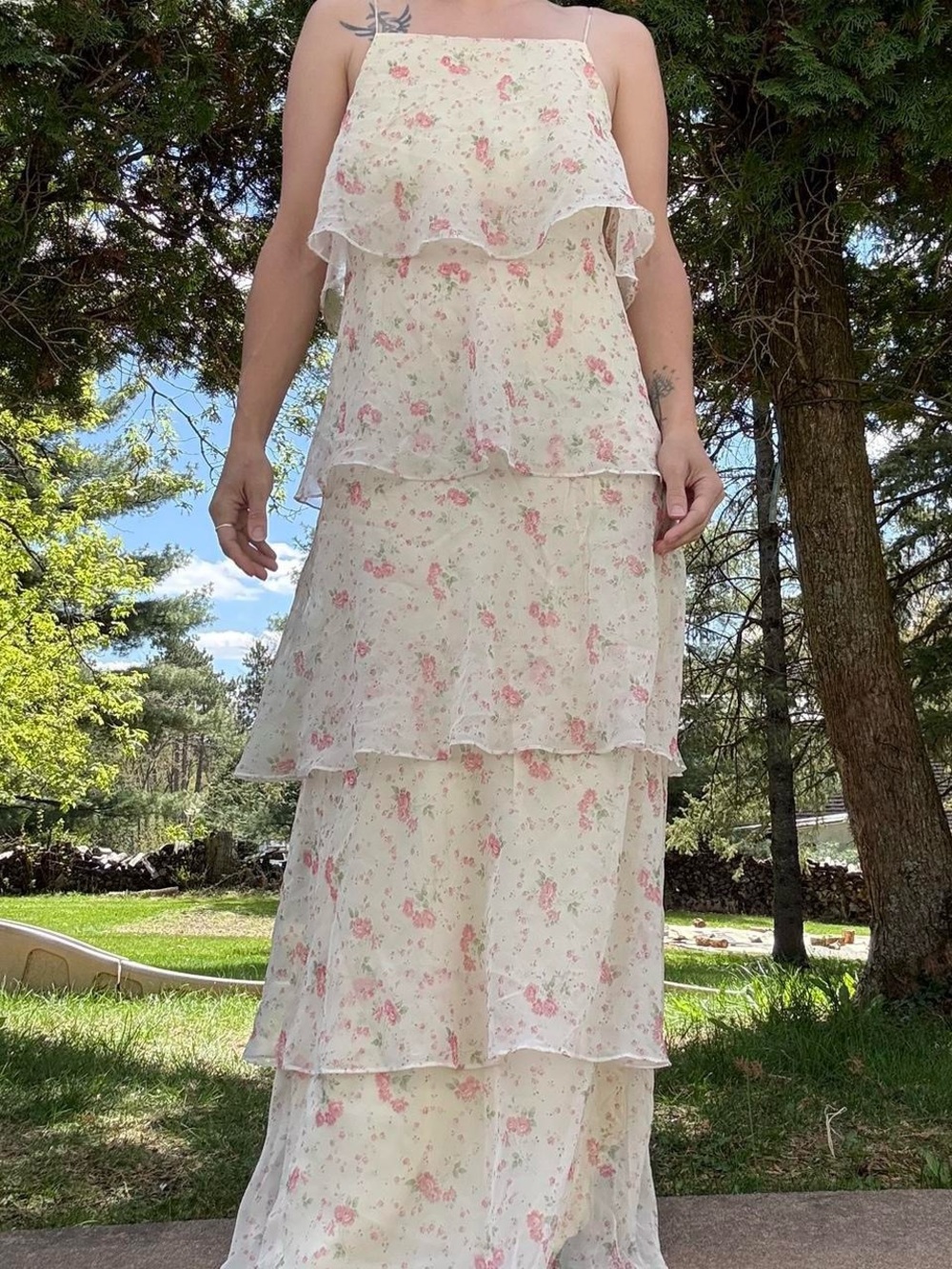 Vintage 70s floral tiered sundress maxi romantic cottagecore wedding